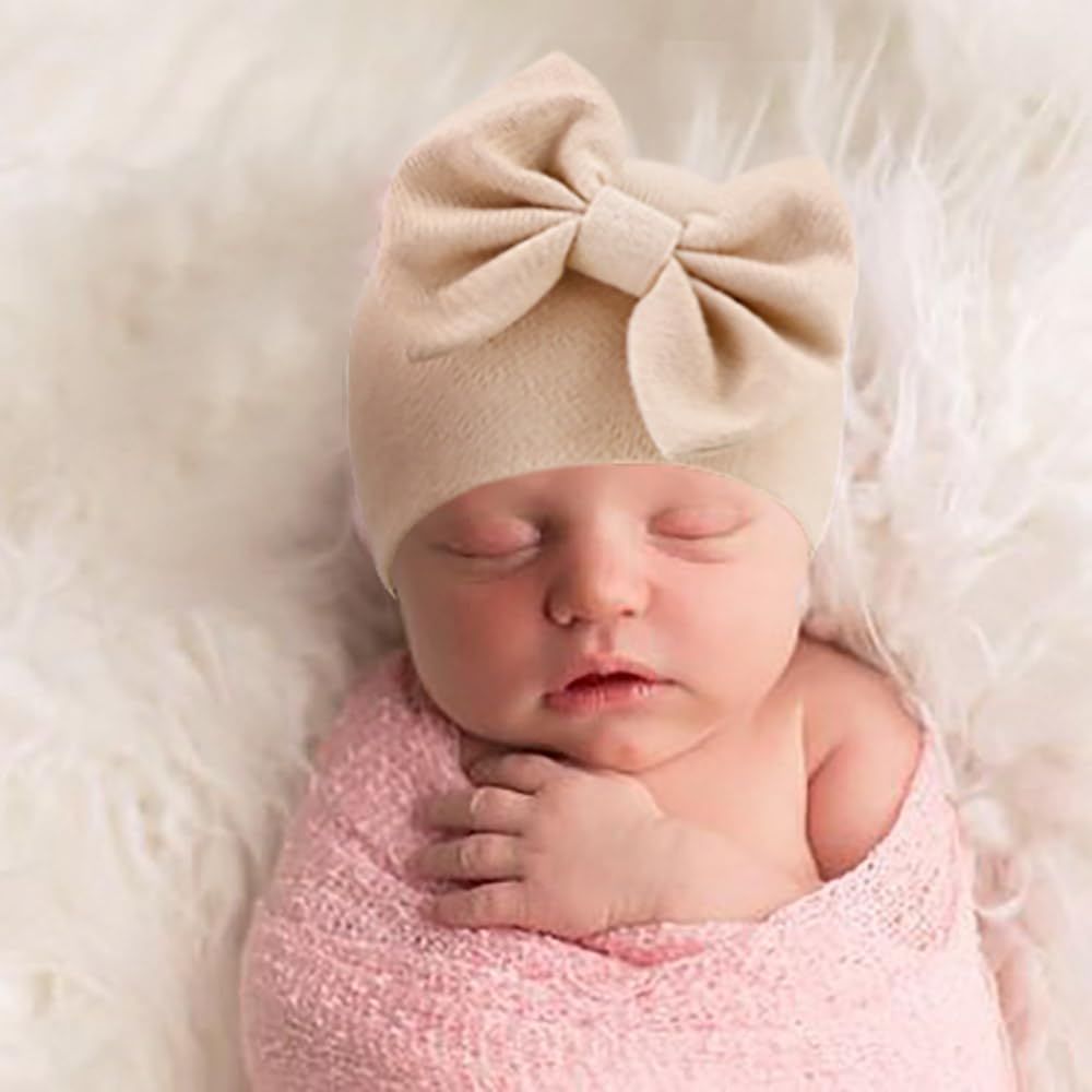 BQUBO Newborn Baby Hats Mittens Set Hospital Hat Beanie Infant Bow Hats Baby Gloves No Scratch