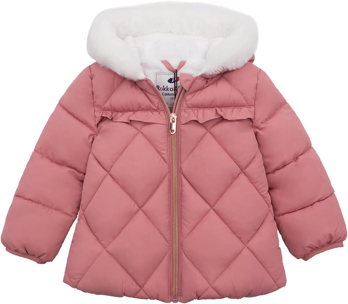 Rokka&Rolla Baby Girls' Water-Resistant Puffer Jacket Hooded Winter Coat with Soft Mini Fur Lining