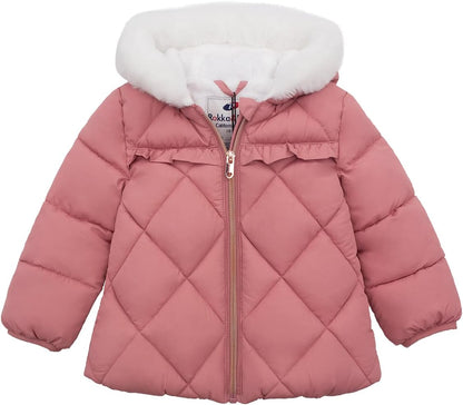 Rokka&Rolla Baby Girls' Water-Resistant Puffer Jacket Hooded Winter Coat with Soft Mini Fur Lining