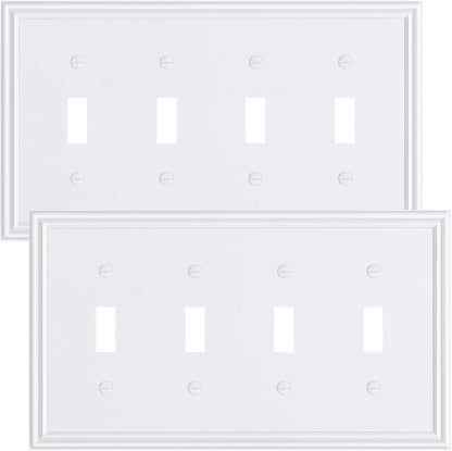 2-Pack Quad Toggle Light Switch Cover Plate, Durable Zinc Alloy Decorative Switch Plate Covers