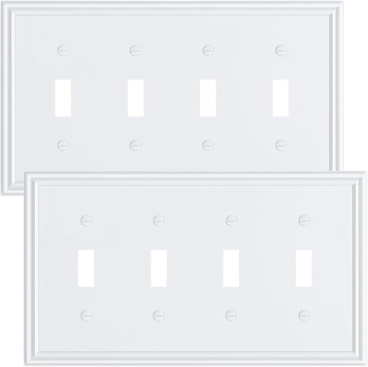 2-Pack Quad Toggle Light Switch Cover Plate, Durable Zinc Alloy Decorative Switch Plate Covers