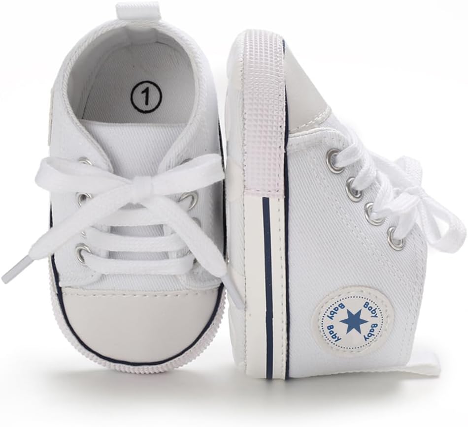 Unisex Baby Girls Boys Canvas High-top Shoes, Newborn Infant Anti-Slip Soft Sole Frist Walking