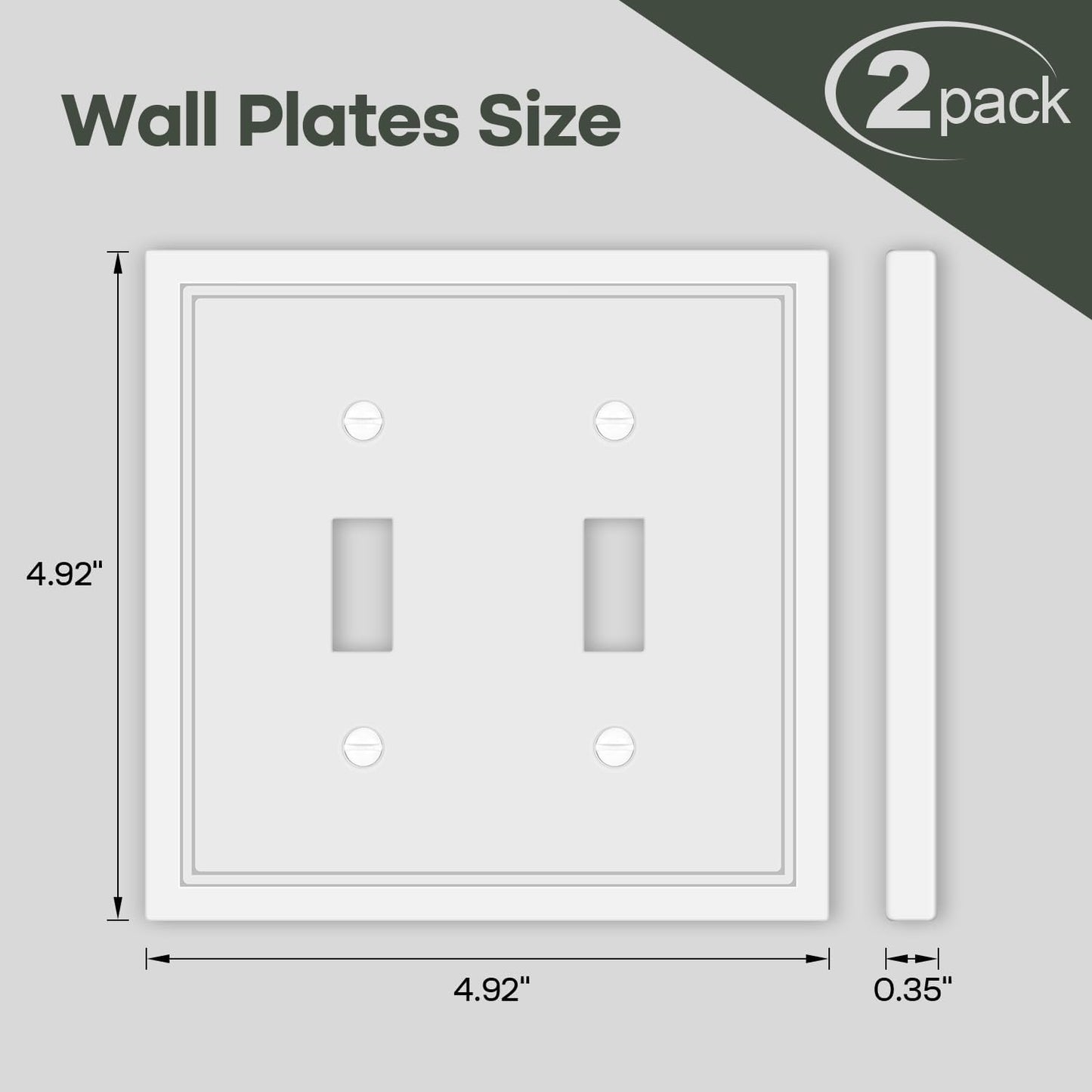 Double Toggle Light Switch Cover Plate White Classic Decorative Light Switch Plates Cover 2 Gang