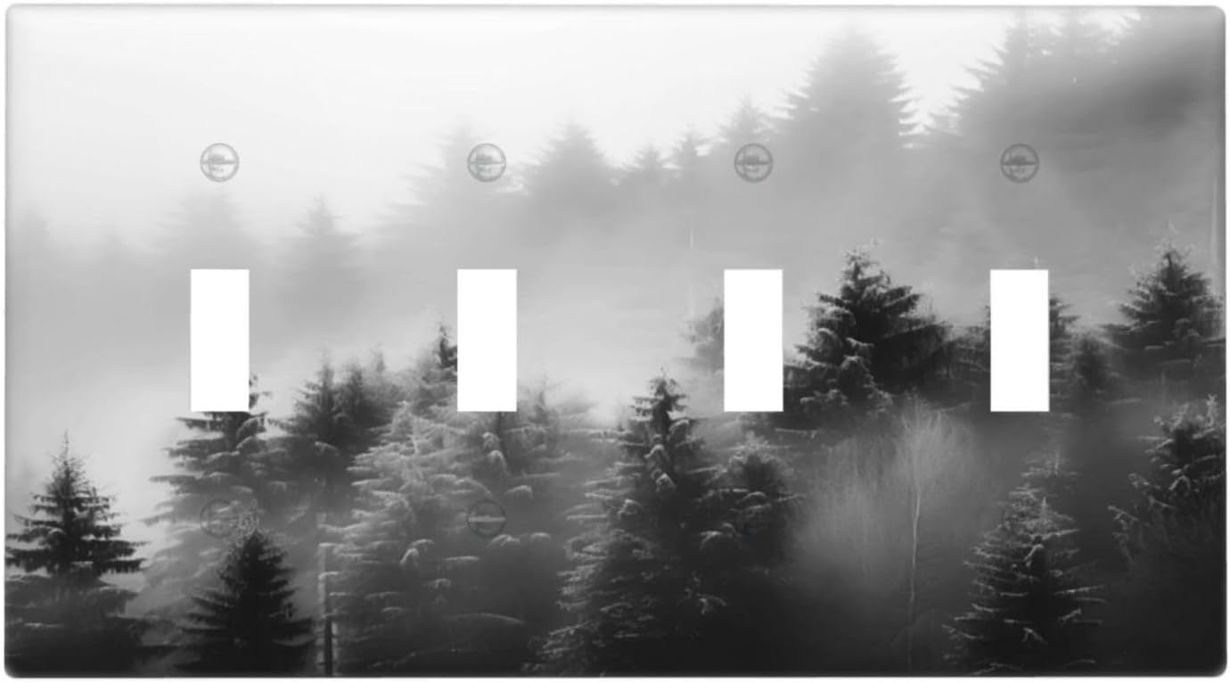 Foggy Forest Natural Scenery Retro Tree Pine Light Switch Covers Quad Toggle Electrical Faceplate 4