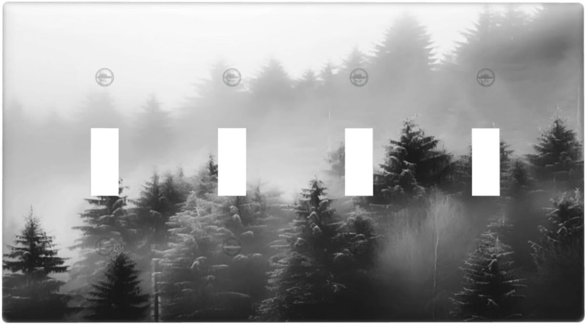 Foggy Forest Natural Scenery Retro Tree Pine Light Switch Covers Quad Toggle Electrical Faceplate 4