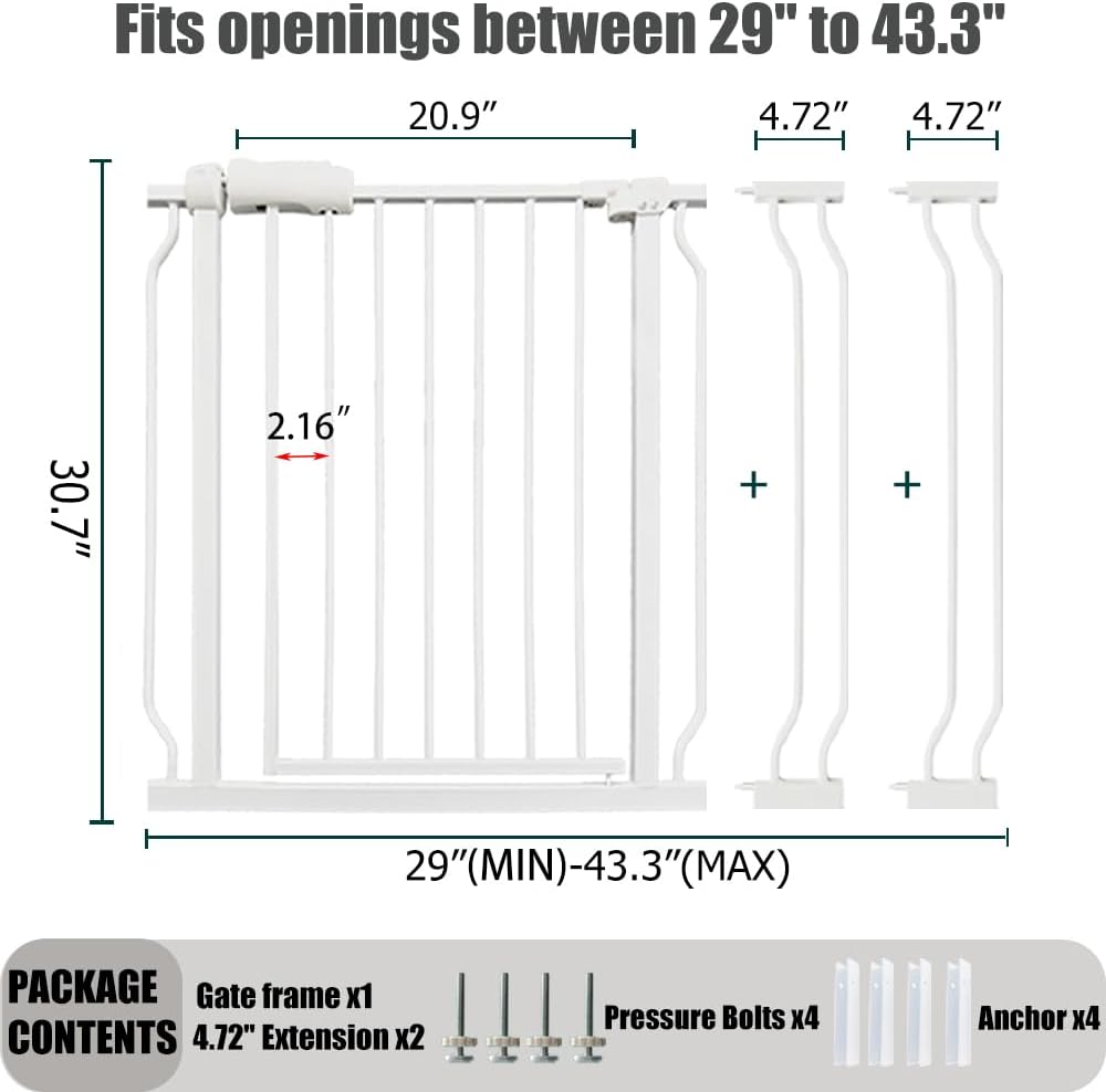 Walk Through Expandable Baby & Dog Gate 38.5-43.3 Inch for Kids & Pets, Tension Mounted Indoor