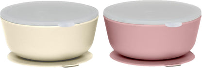WeeSprout Suction Bowls for Baby & Toddlers (Set of 2) - 100% Silicone w/Plastic Lid - Leak Proof
