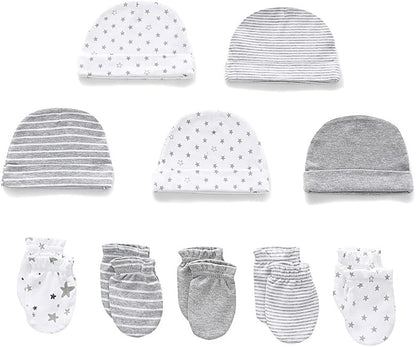 Newborn Baby Boy Girl Caps Mittens Socks Set Cotton Baby Essentials Accessories (Hats+Gloves+Socks)