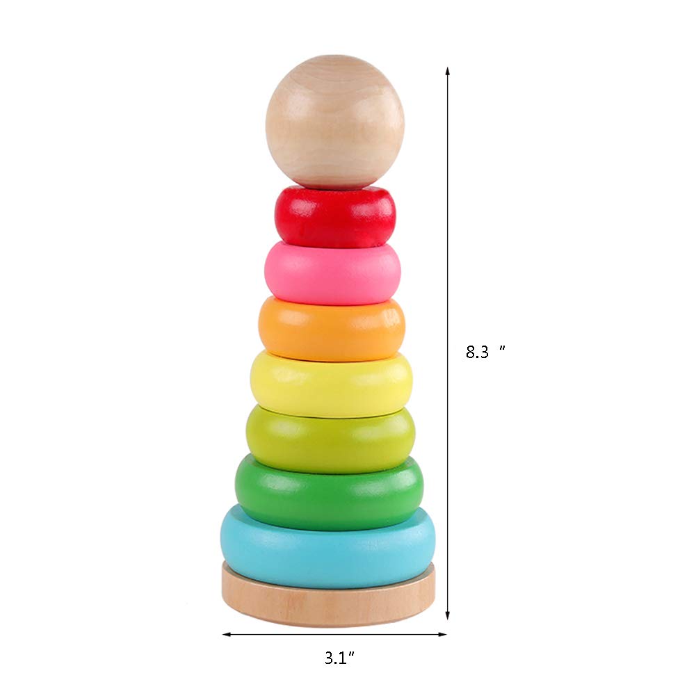 GEMEM Stacking Rings Toy Wooden Rainbow Stacker