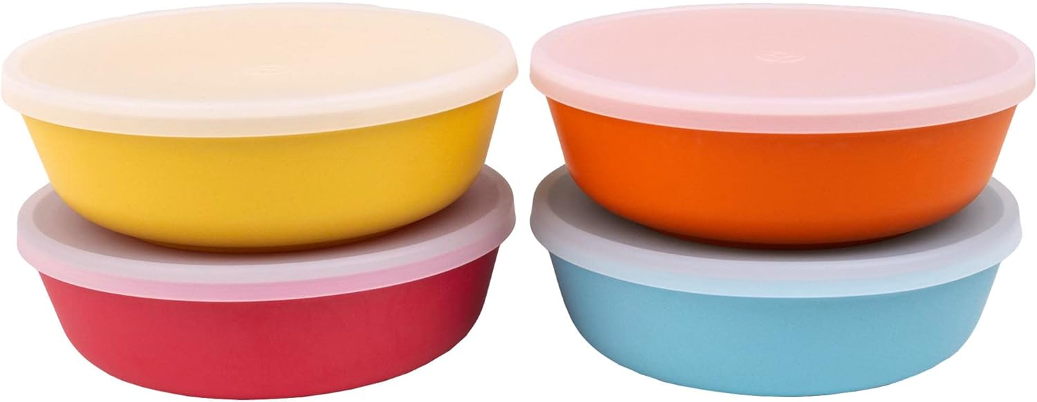 WeeSprout Bamboo Kids Bowls with Lids, Set of Four 15 oz Kid-Sized Bamboo Bowls, Bamboo Kid Bowls