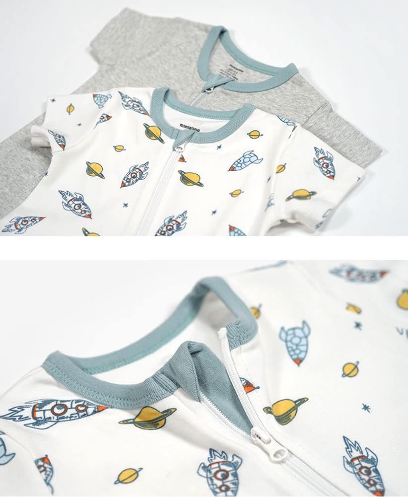 Teach Leanbh Baby Boys Girls 2 Pack 2 Way Zipper Footless Pajamas Cotton Short Sleeve Printing