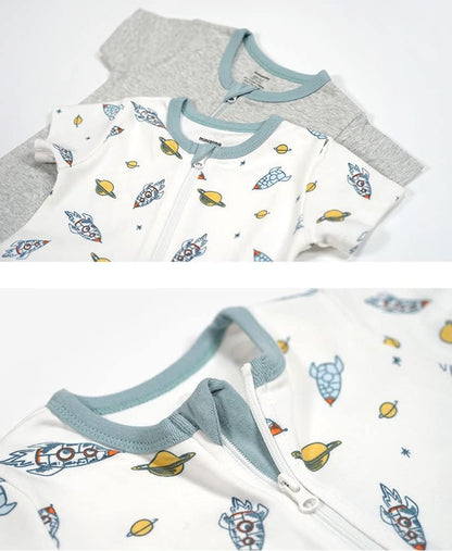 Teach Leanbh Baby Boys Girls 2 Pack 2 Way Zipper Footless Pajamas Cotton Short Sleeve Printing