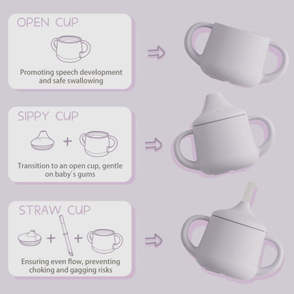 Moonkie Silicone Baby Sippy Cups | 3 Stages Training Cup Straw Cup for Infants Toddlers and Kid | 4