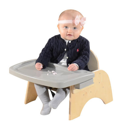 7" H Wooden Stackable Feeding Chair with Removable Tray and 3 Point Harness, Suitable for 12-18