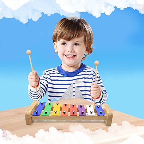 CeleMoon 15 Tone Natural Wooden Xylophone for Kids Toddlers Adults, Metal Bar Glockenspiel with