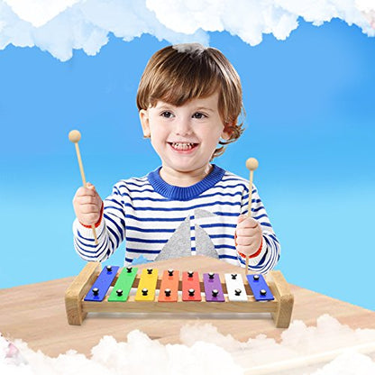 CeleMoon 15 Tone Natural Wooden Xylophone for Kids Toddlers Adults, Metal Bar Glockenspiel with