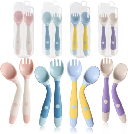 Baby Utensils Spoons and Forks Set Bendable Self-Feeding Silverware for Toddler Children with