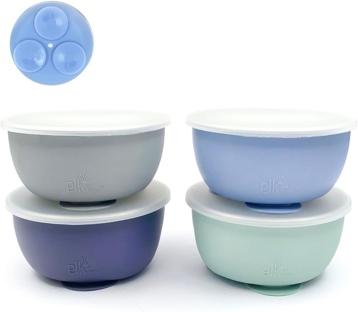 Elk and Friends Stainless Steel Bowls with Silicone Sleeve for Babies & Toddlers | Lids Included |