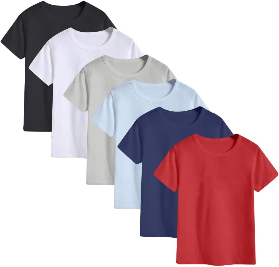 6-Pack Kids Cotton T-Shirts Short Sleeve Basic Tops for Toddlers Boys and Girls