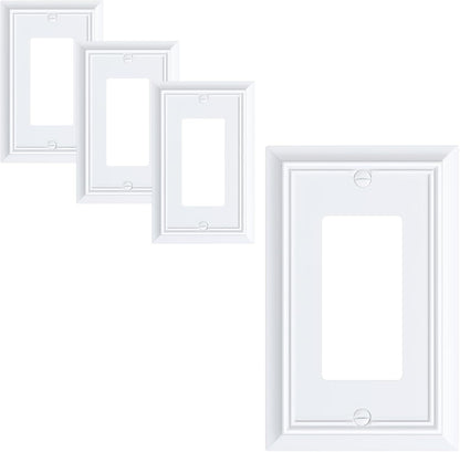 4-Pack Decorator Wall Plate Cover, Pure White Decorative Switch Plates and Outlet Covers, Durable