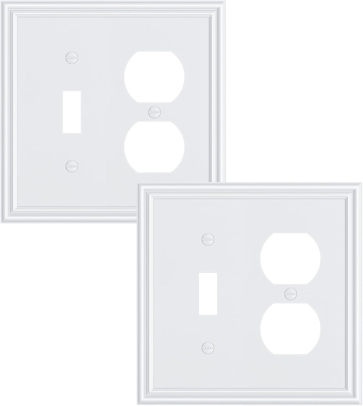 2-Pack Combo Toggle/Duplex Light Switch Cover Plate, Pure White Wall Outlet Cover Plate, Decorative