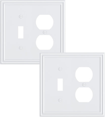 2-Pack Combo Toggle/Duplex Light Switch Cover Plate, Pure White Wall Outlet Cover Plate, Decorative