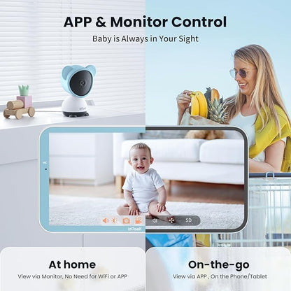 ieGeek 1080p Baby Monitor with Night Vision, 5" LCD Screen&Phone App Control, PTZ, 3000mAh Battery