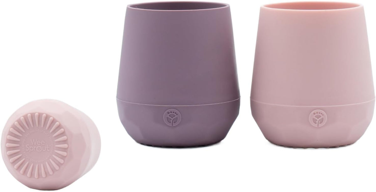 WeeSprout Silicone Baby Training Cups - Set of 2 Soft Silicone Cups - 2 oz Open Cup for Baby 6+