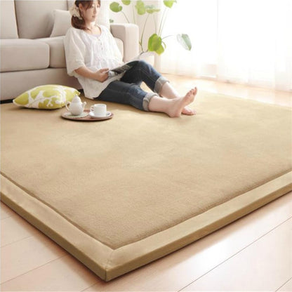 Loartee Coral Velvet Crawling Rug (6'8"x 6'8", Brown) for Toddler Children Play Area Rug Yoga Mat