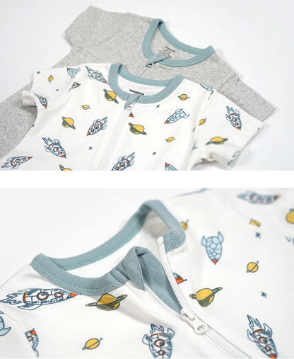 Teach Leanbh Baby Boys Girls 2 Pack 2 Way Zipper Footless Pajamas Cotton Short Sleeve Printing