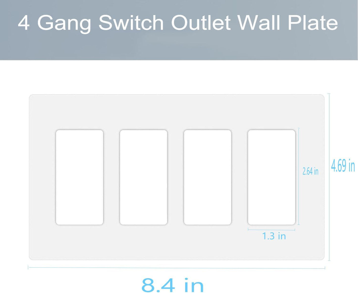 4-Gang Screwless Decora Wall Plate Cover Switch Outlet Electrical Faceplate for Light Switche