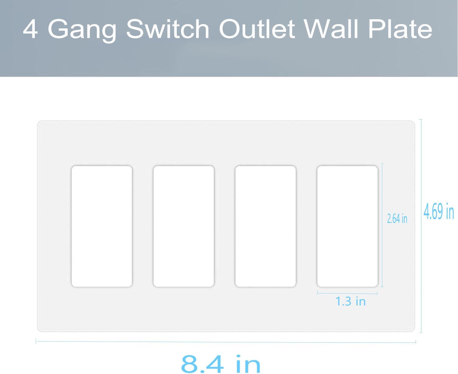 4-Gang Screwless Decora Wall Plate Cover Switch Outlet Electrical Faceplate for Light Switche