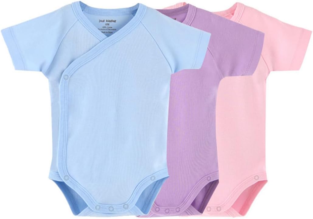 Baby Boys Girls Short Sleeves Kimono Clothes Cotton Baby Side-Snap Bodysuit Pack of Baby Layette Set