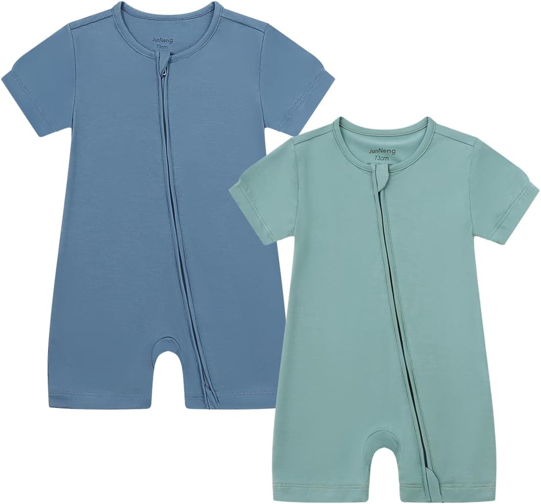 JunNeng Baby 2 Pack Rayon of Bamboo Romper Sleeper 2 Way Zipper Short Sleeve Jumpsuit Zipper