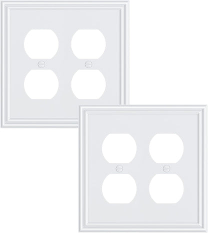 2-Pack Double Duplex Outlet Cover, Pure White Decorative Switch Plates and Outlet Covers for