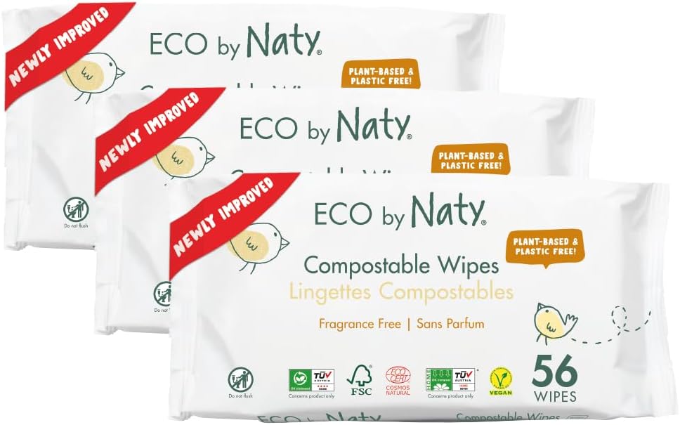 Eco by Naty Baby Wipes Unscented - 100% Compostable and Plant-Based Wipes, Good for Babies and