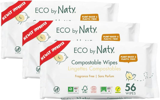 Eco by Naty Baby Wipes Unscented - 100% Compostable and Plant-Based Wipes, Good for Babies and