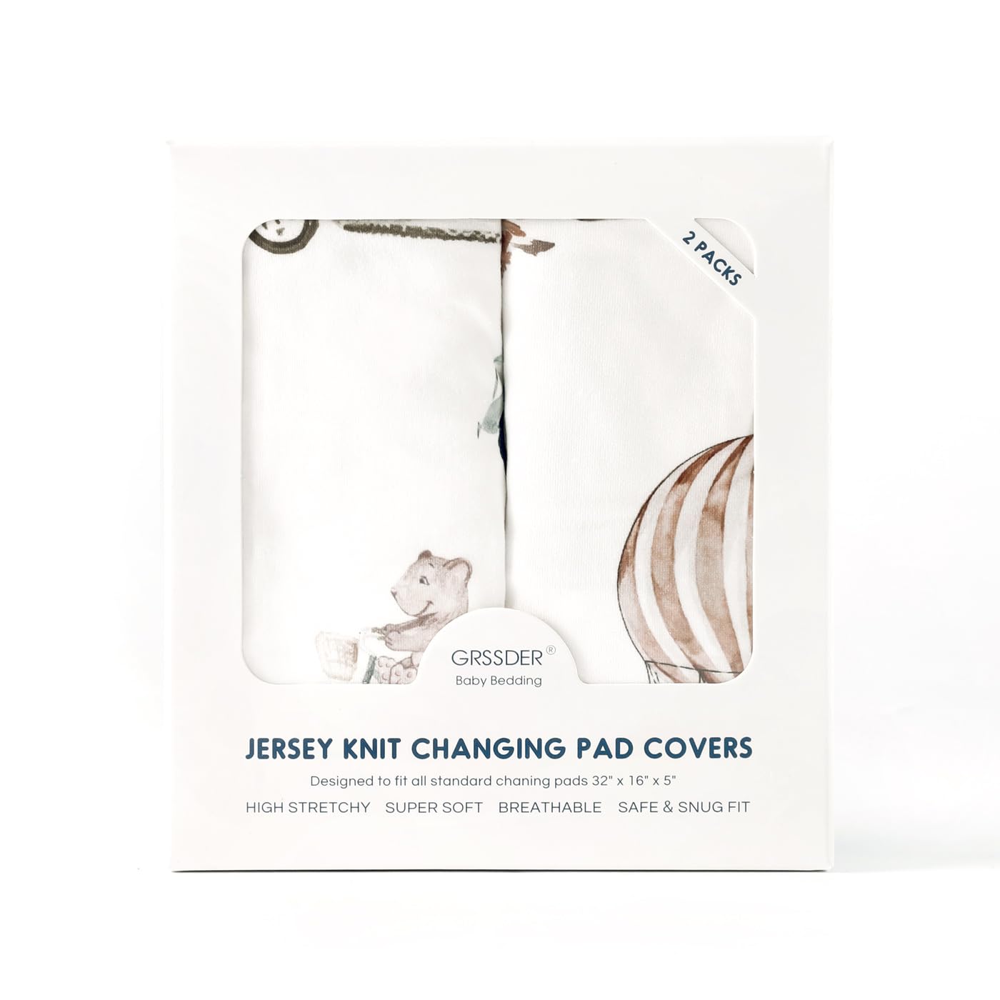 GRSSDER Stretch Ultra Soft Jersey Knit Changing Pad Cover Set 2 Pack, Change Table Pad Covers Fit
