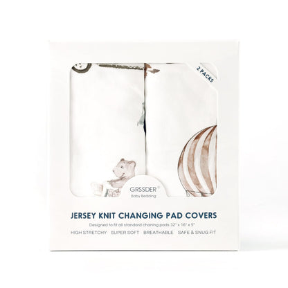 GRSSDER Stretch Ultra Soft Jersey Knit Changing Pad Cover Set 2 Pack, Change Table Pad Covers Fit