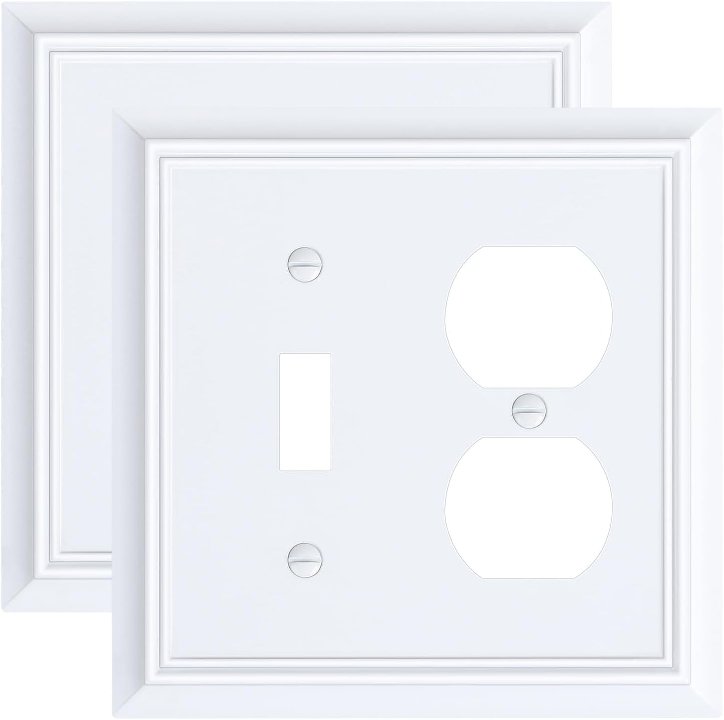 2-Pack Combo Toggle/Duplex Light Switch Cover Plate, Pure White Outlet Cover Plate, Natural Bamboo