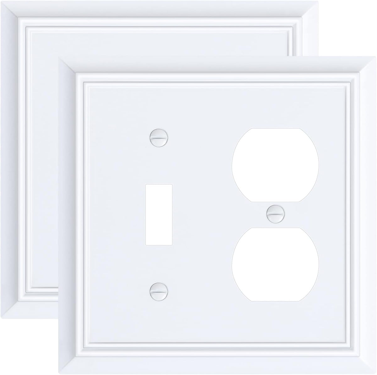 2-Pack Combo Toggle/Duplex Light Switch Cover Plate, Pure White Outlet Cover Plate, Natural Bamboo
