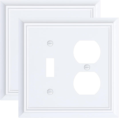 2-Pack Combo Toggle/Duplex Light Switch Cover Plate, Pure White Outlet Cover Plate, Natural Bamboo
