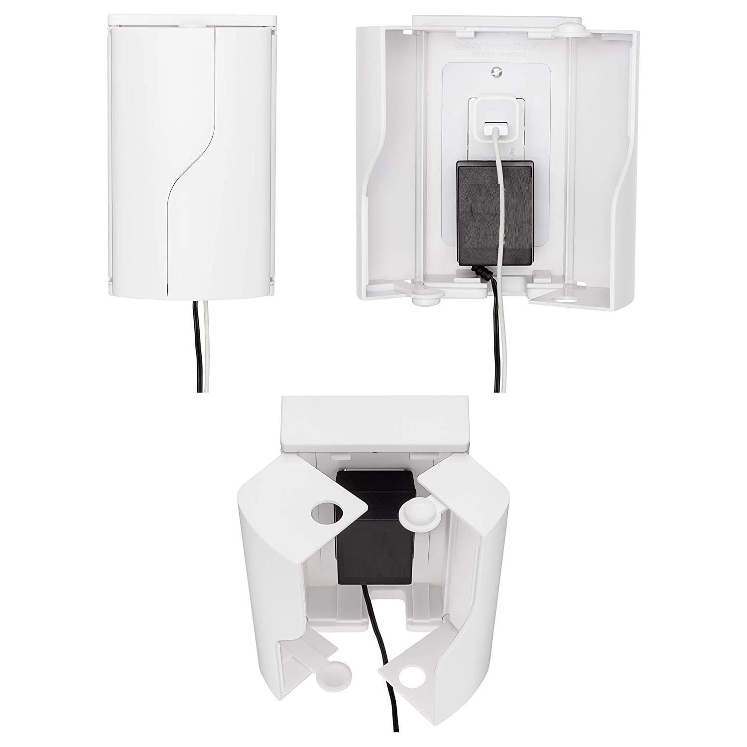 Safety Innovations Twin Door Baby Safety Outlet Cover Box for Babyproofing Outlets - More Interior