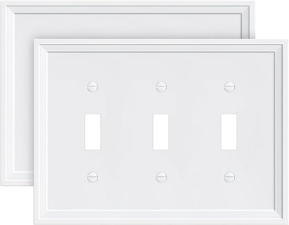 2-Pack Triple Toggle Light Switch Cover Plate, White Decorative Switch Plate Covers, Natural Bamboo