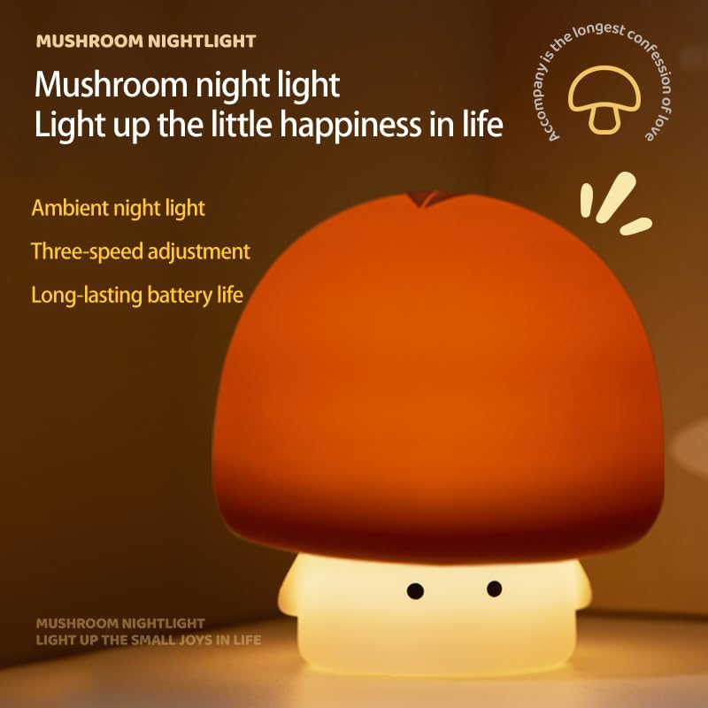 Cute Baby Night Light for Kids,Rechargeable Dimmable Silicone Nursery Toddler Mushroom