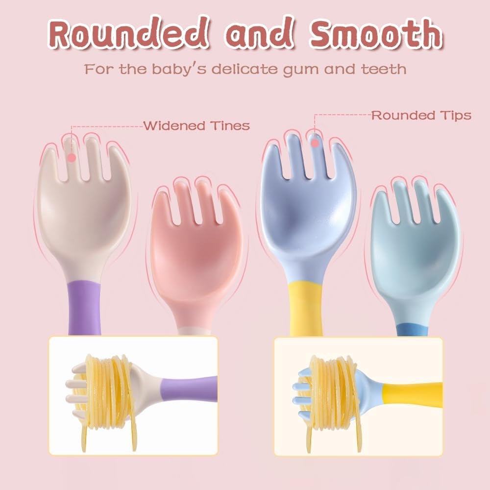 Baby Utensils Spoons and Forks Set Bendable Self-Feeding Silverware for Toddler Children with