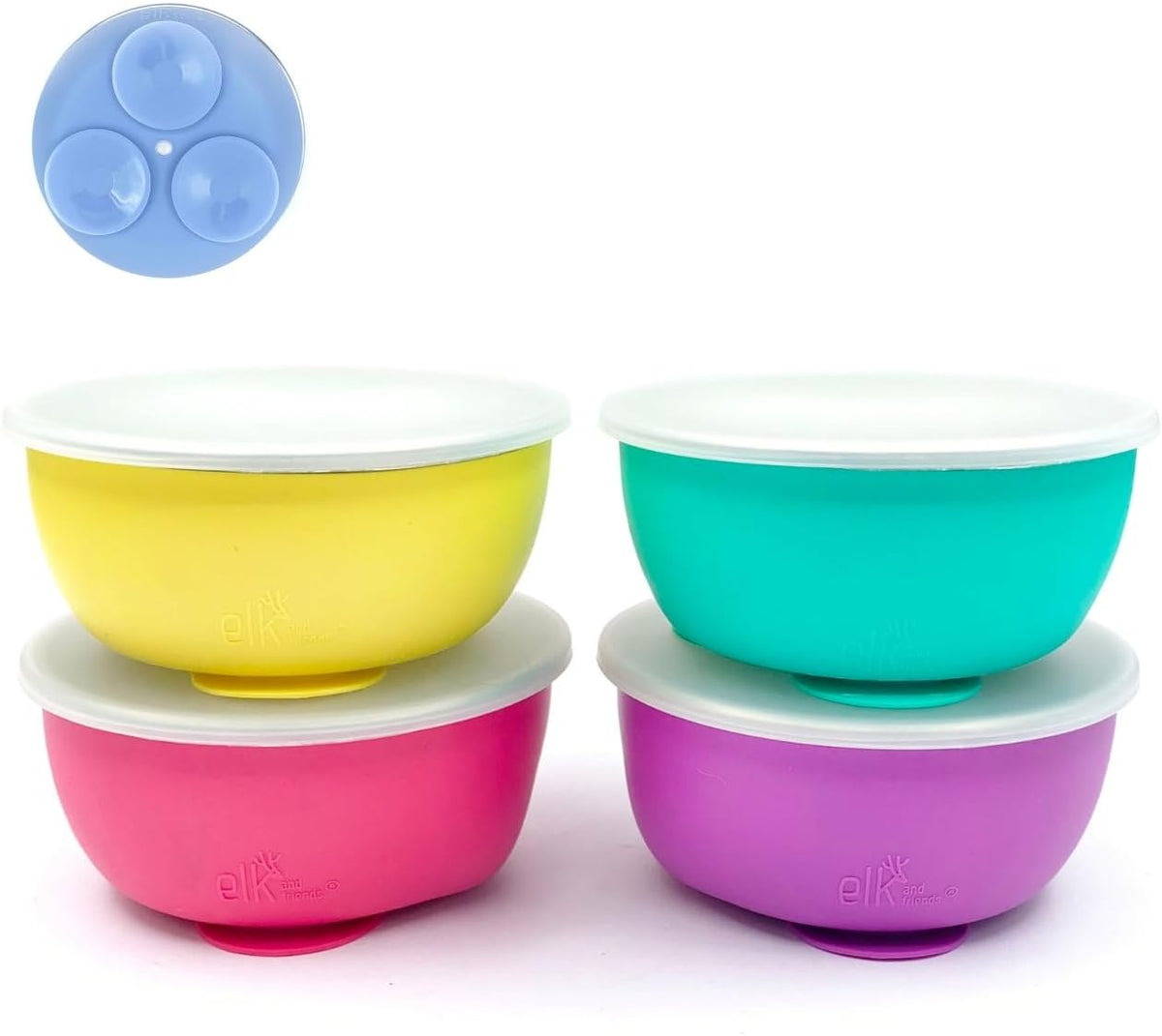 Elk and Friends Stainless Steel Bowls with Silicone Sleeve for Babies & Toddlers | Lids Included |