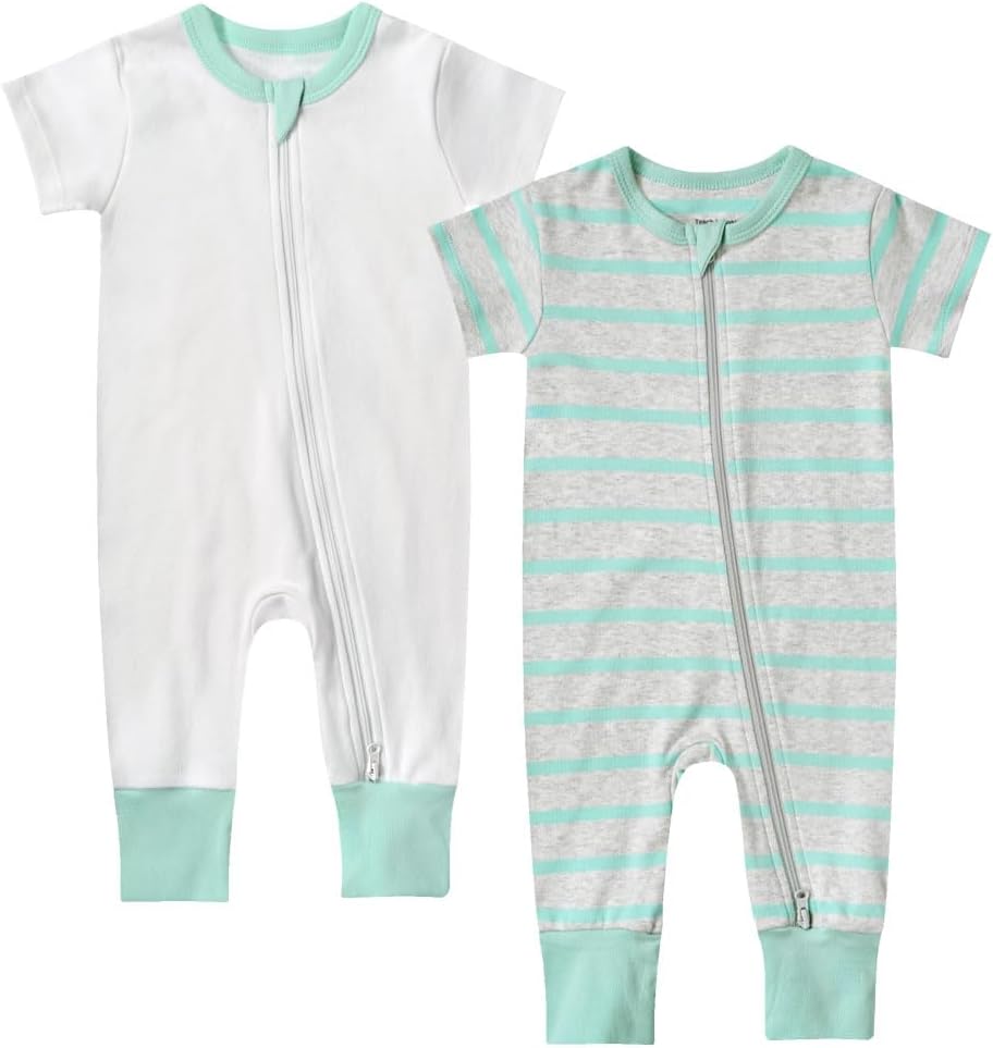 Teach Leanbh Toddler Baby Boys Girls 2-Pack Pajamas Cotton 2 Way Zipper Short Sleeve Footless