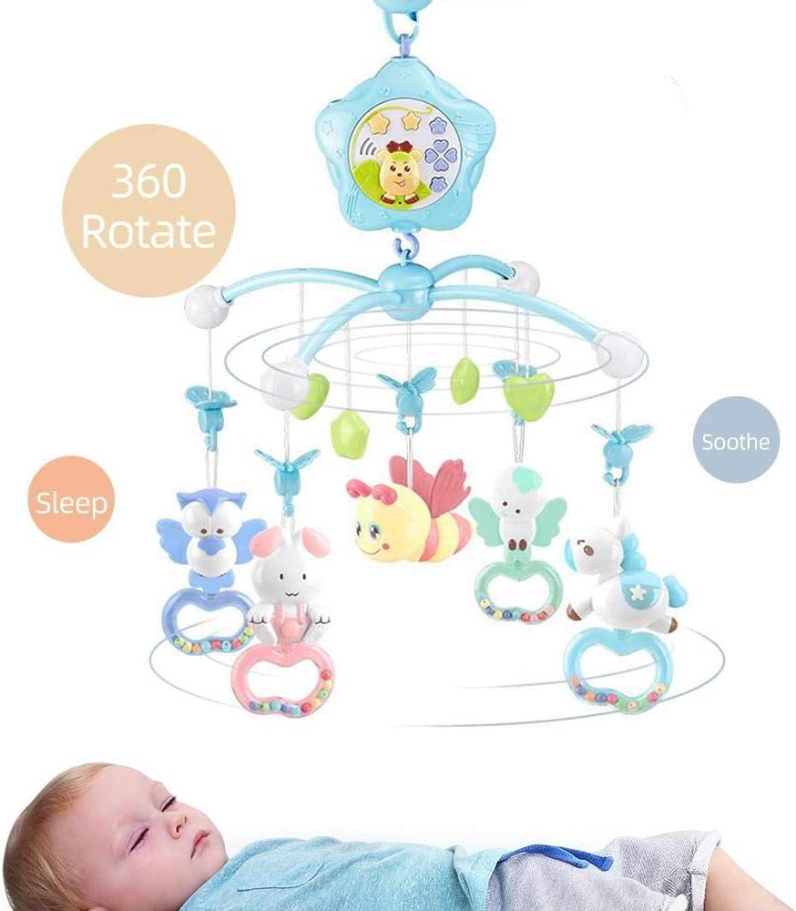 Baby Crib Mobile with Lights and Musicial, Remote, Projector, Newborn Gift for Ages 0+ Months