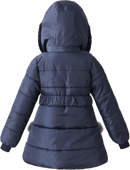 Girls Winter Dress Coats Faux Fur Hooded Fleece Jackets Waterproof Parka Outwear